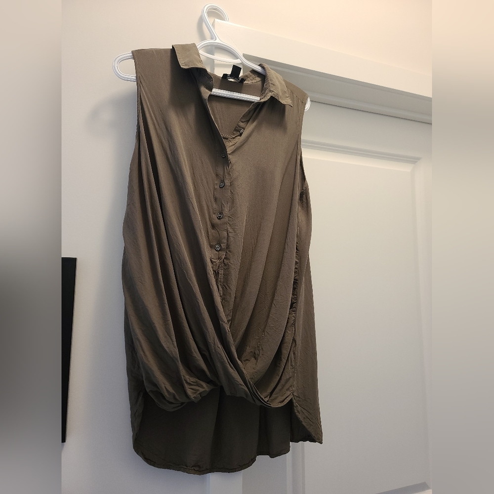 Lord & Taylor Green Sleeveless Wrap Blouse